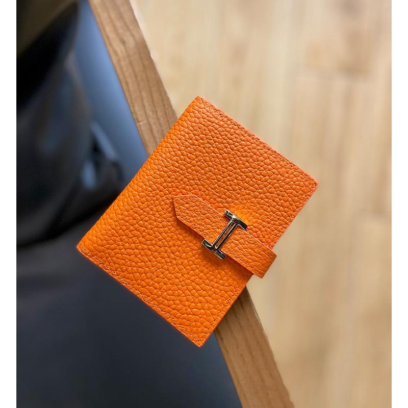 Blue Litchi Grain Genuine Leather Wallet Short Wallet for Women