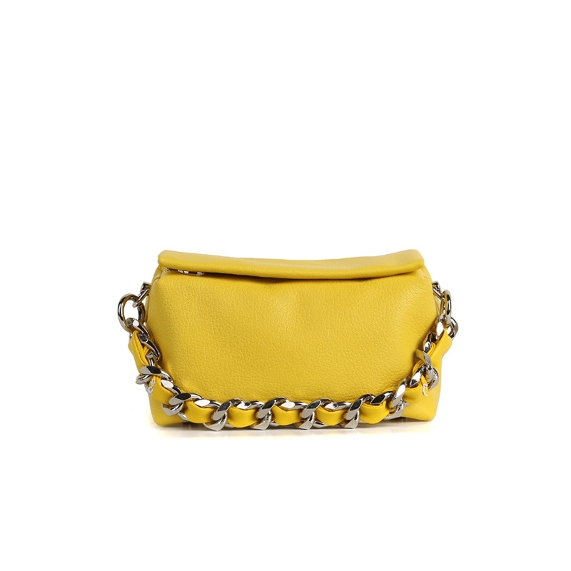 Yellow Litchi Grain Leather Chain Bag Crossbody Flap Purse