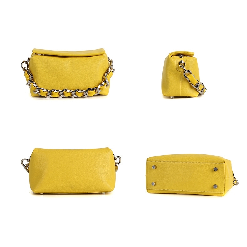 Yellow Litchi Grain Leather Chain Bag Crossbody Flap Purse