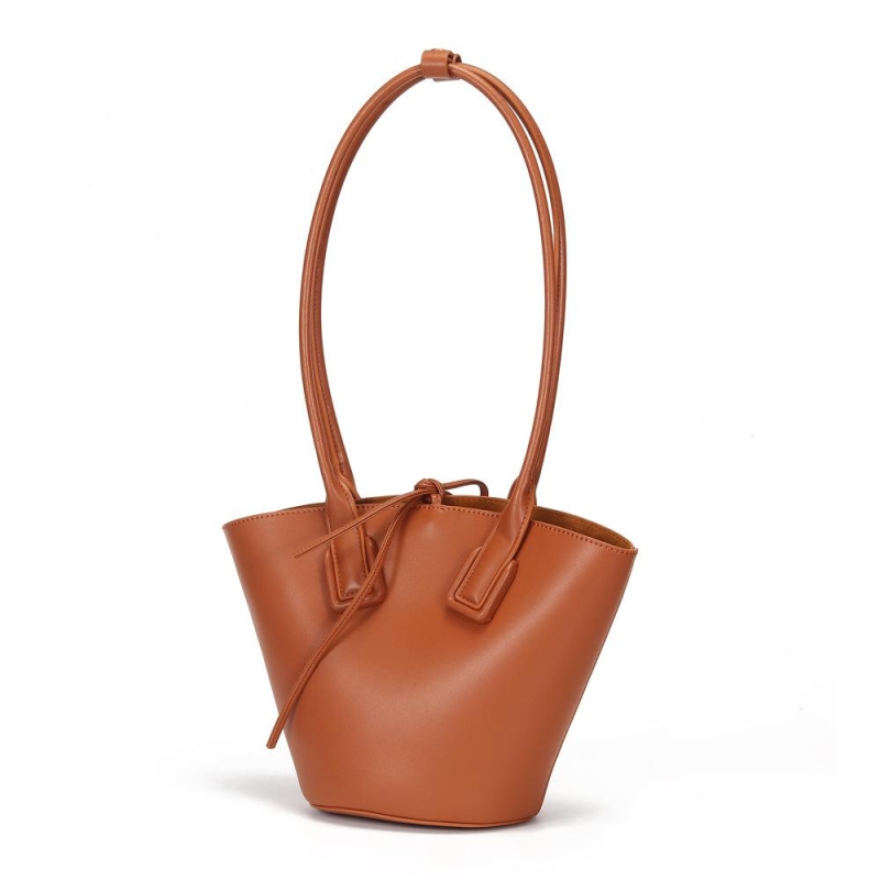Brown Unique Triangle Leather Bucket Bags