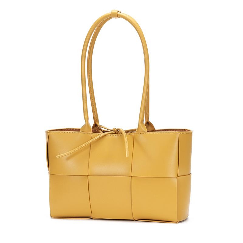 Yellow Woven Leather Basket Handbags Tote Bags | Baginning