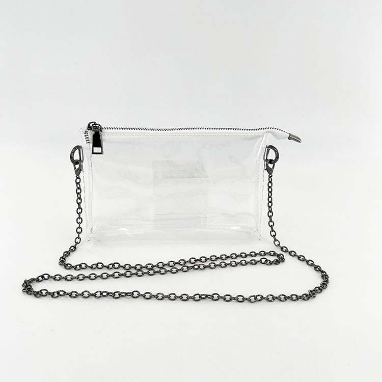 Zip Clear Purse Transparent Beach Bag with Removable Black Chain
