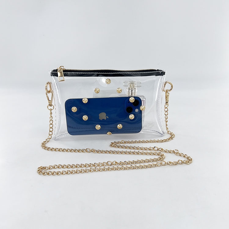 Rivet Clear Purse Studded Transparent Beach Bag with Removable Chain