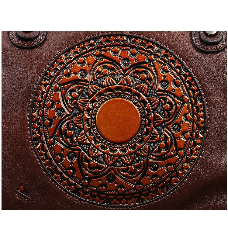 Women's Coffee Leather Boston Bags Travel Handbag