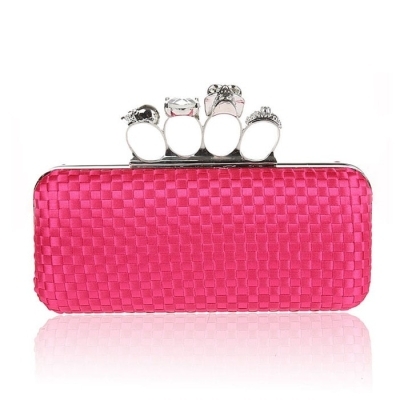 Luxury Hot Pink Rhinestones Clutch Purse Evening Bags