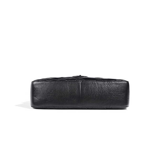 Black Leather Flap Big Size Messenger Bag Chain Shoulder Quilted