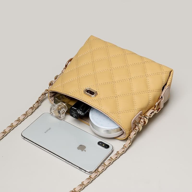 Quilted Twist Lock Flap Square Bag, Chain Strap Crossbody Bag, Women's  Shoulder Purse For Phone