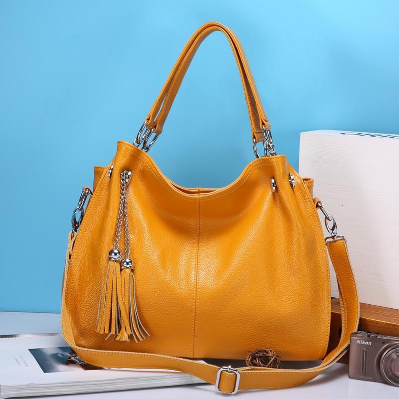 Yellow Tassel Genuine Leather Handbags | Baginning