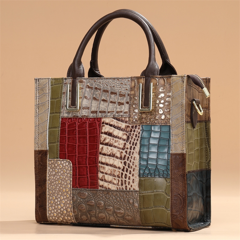 Women's Brown Embossed Leather Shell Handbags Satchel Bag