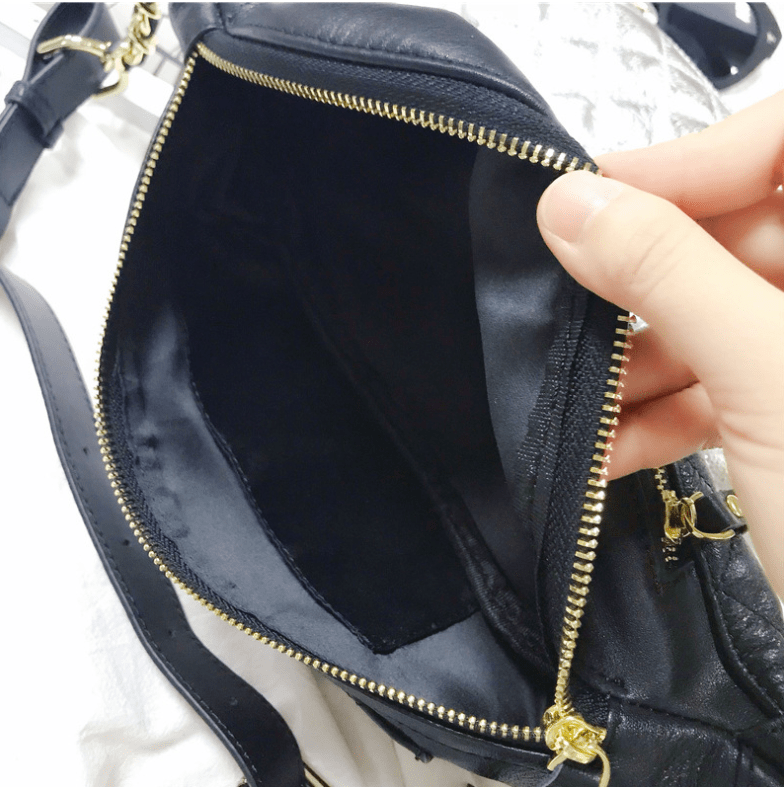 BAGINNING Women Chain Strap Cross-body Bags Genuine Leather Waist Bag with Zipper Closure for Daily (Black)