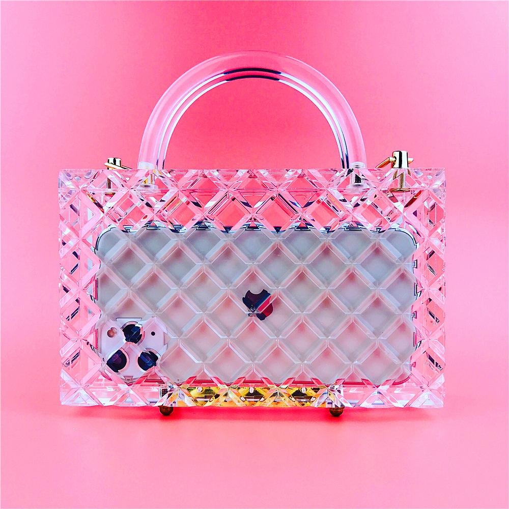 Acrylic Clear Quilted Top Handle Clutch Bag