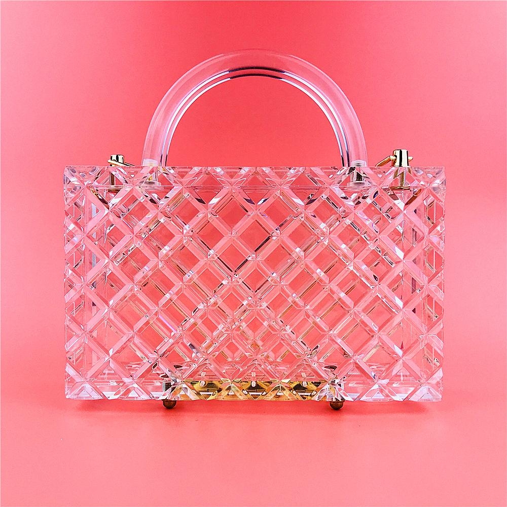 Acrylic Clear Quilted Top Handle Clutch Bag with Transparent Chain
