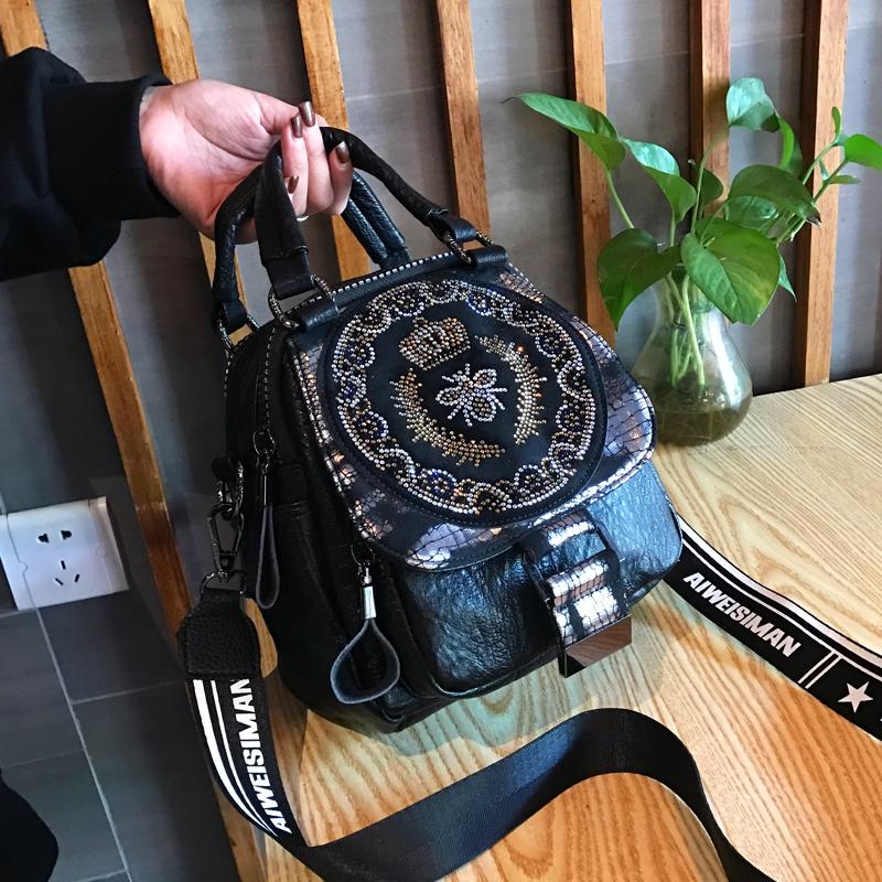 Retro Shoulder Bag Faux Leather Skull Embossed Stud Goth Backpack Tote  Handbag