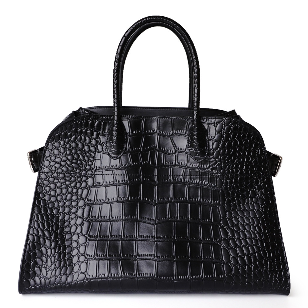 Black Crocodile Effetc Soft Leather Large Totes Big Boston Bag For