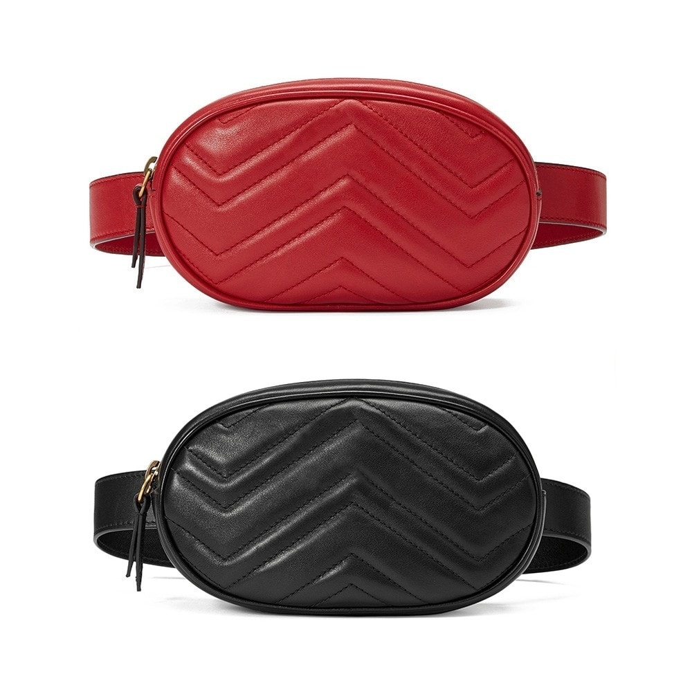 Baginning Black Quilted Leather Belt Bag Fashion Women's Fanny Pack