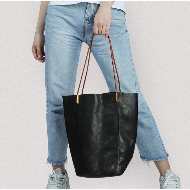 Tan Large Vegetable Tanned Leather Tote Bag | Baginning