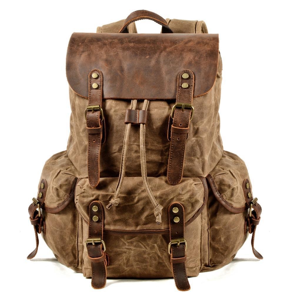 Green Retro Canvas Buckle Flap Large Backpack Outdoor Waterproof