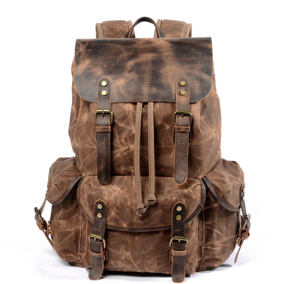 Geometric Pattern Flap Backpack Brown Elegant For Daily