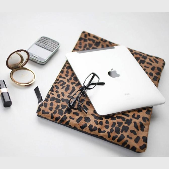 Brown Square Leopard Printed Clutch Purse Zipper Envelope Handbags