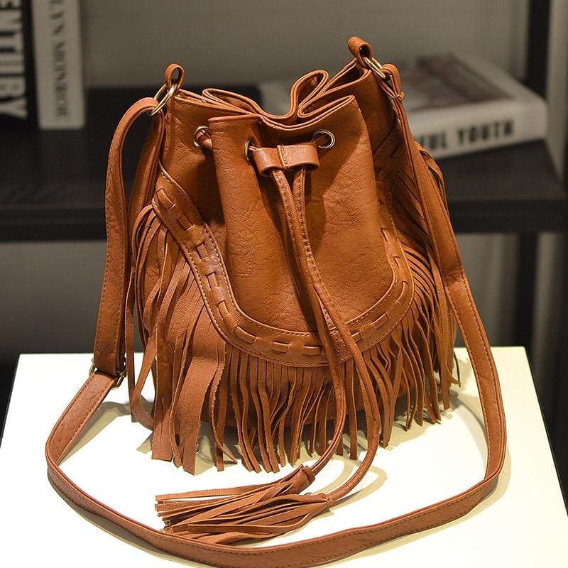 Vintage Womens Leather Fringe Crossbody Handbags Purse Small
