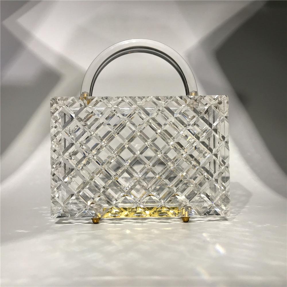 Clear Acrylic Quilted Top Handle Box Clutch Bag