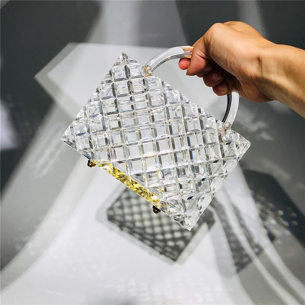 Clear Acrylic Quilted Top Handle Box Clutch Bag