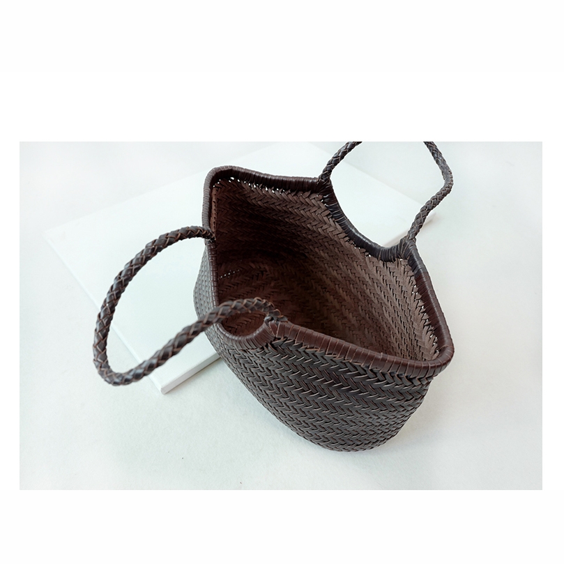 Coffee Colors Square Leather Woven Handbags
