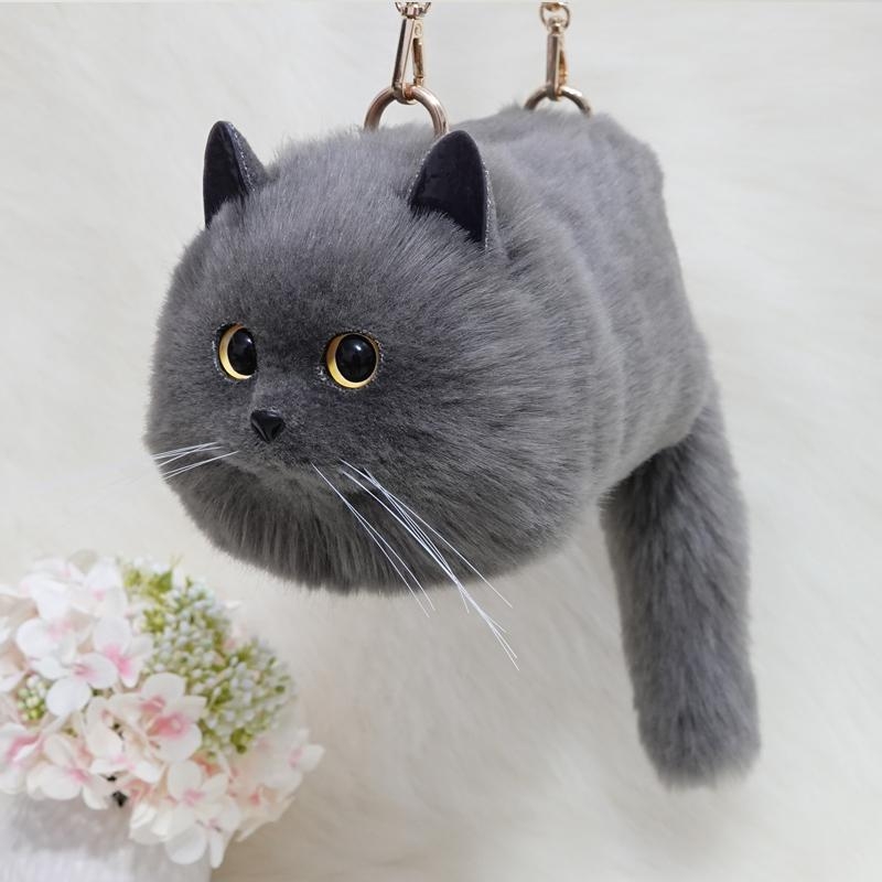 regain enemy Prescribe Custom Handmade Imitation Grey Fur Cat Crossbody Bag Cute Purses | Baginning