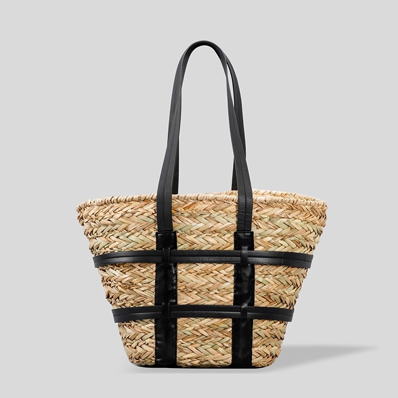 Summer Brown Leather Shoulder Raffia Woven Tote Beach Bags | Baginning