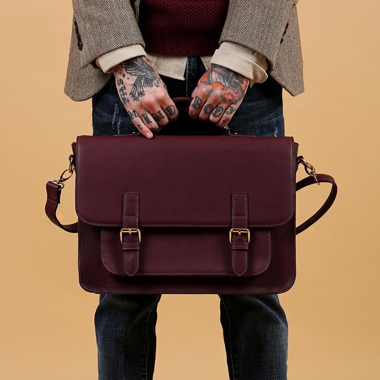 Burgundy Genuine Leather Messenger Bags Crossbody Large Handbags