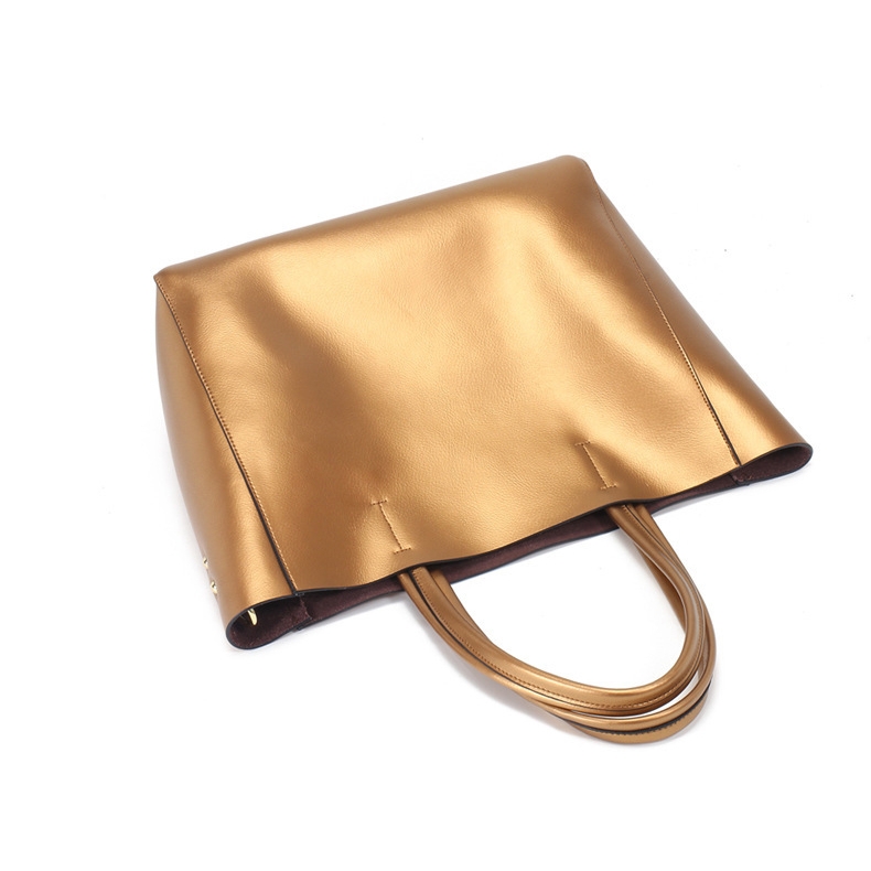 Gold Genuine Leather Handbags Pouch Bag Magnetic Slouchy Clutches |  Baginning