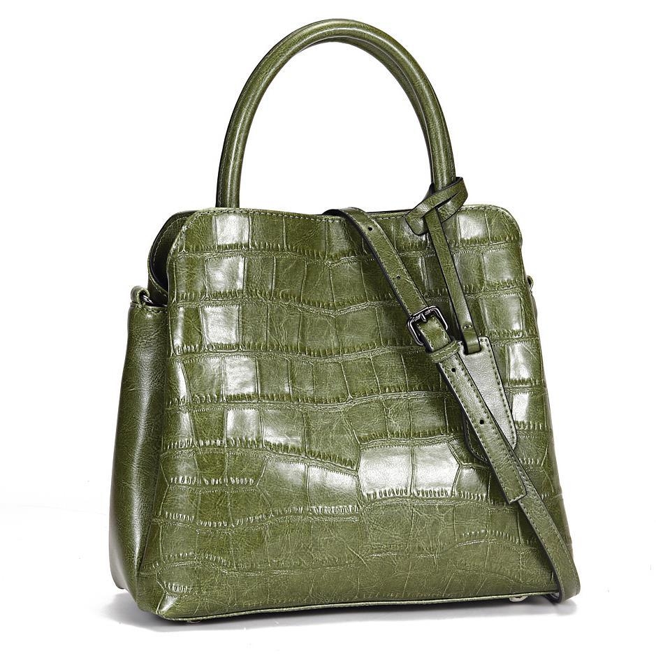 Green Crocodile Pattern Genuine Leather Convertible Bag with Detachable Shoulder Strap, Leather Handbag, Crossbody Bag, Purse, Leather Bag for Women 