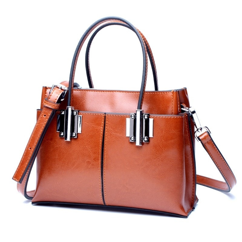 Tan Genuine Leather Joint Handbags | Baginning