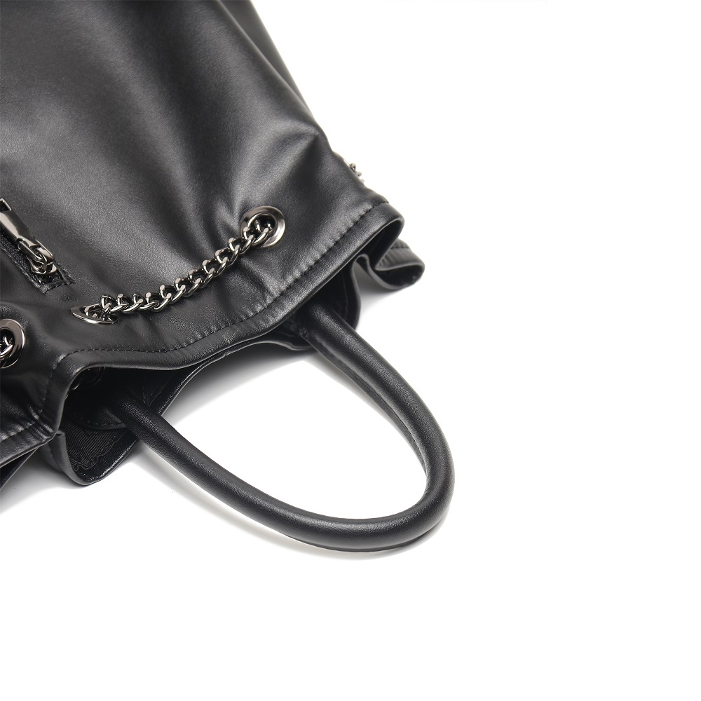 Black Soft Leather Travel Single Shoulder Backpack Handbags Big