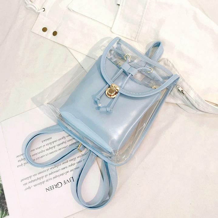 Light Blue Flap PVC Clear Backpacks Transparent Bags with Inner Pouch ...