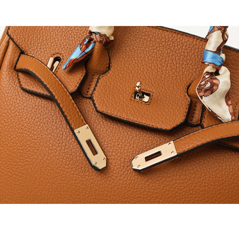 Light Brown Vegan Leather Handbags Scarves Double Top Handle Satchel Bag