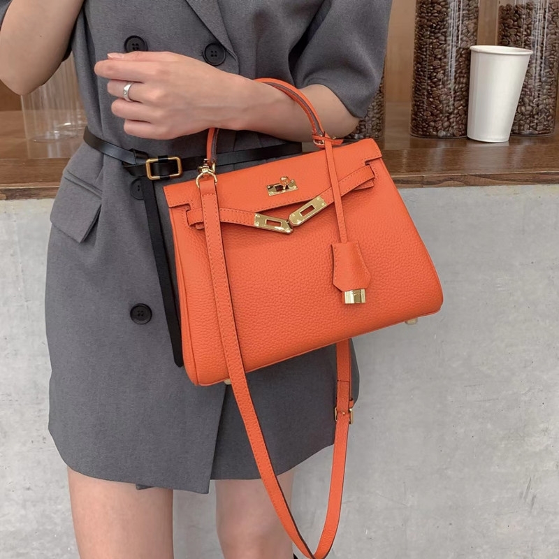 Hermes Birkin Style Orange Leather Handbag