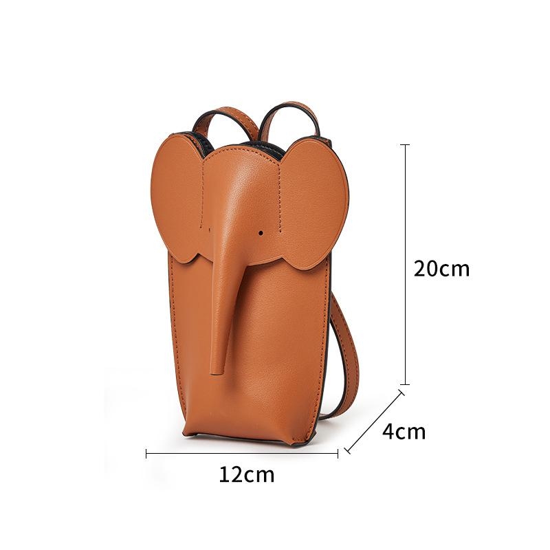 White Leather Mini Crossbody Bag Cute Elephant Phone Pouch Coin Purse