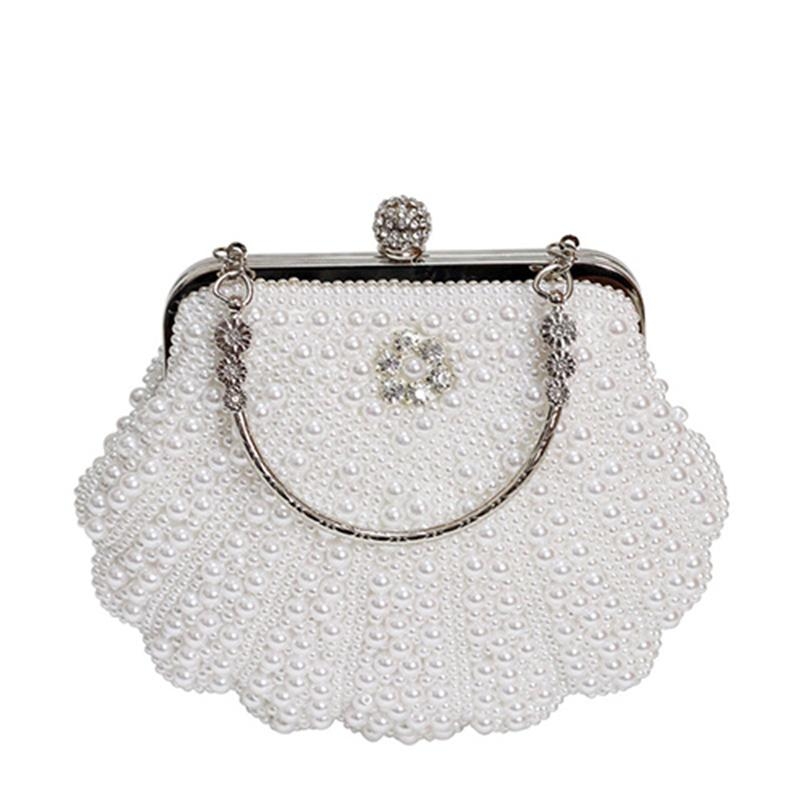 Best Design White Shell Gold Metal Women Clutch Bags Evening Wedding Bridal  Purse New Fashion Ladies Shoulder Chain Handbags