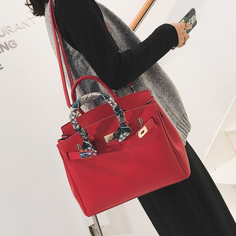 Vegan Leather Birkin-Inspired Handbag with Scarf
