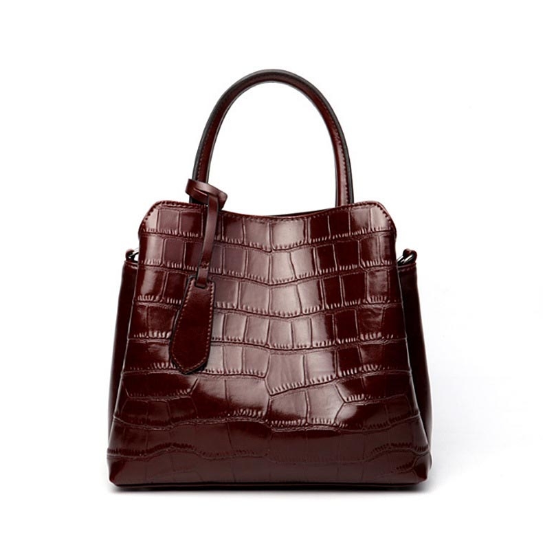 Burgundy Croc Embossed Genuine Leather Handbags