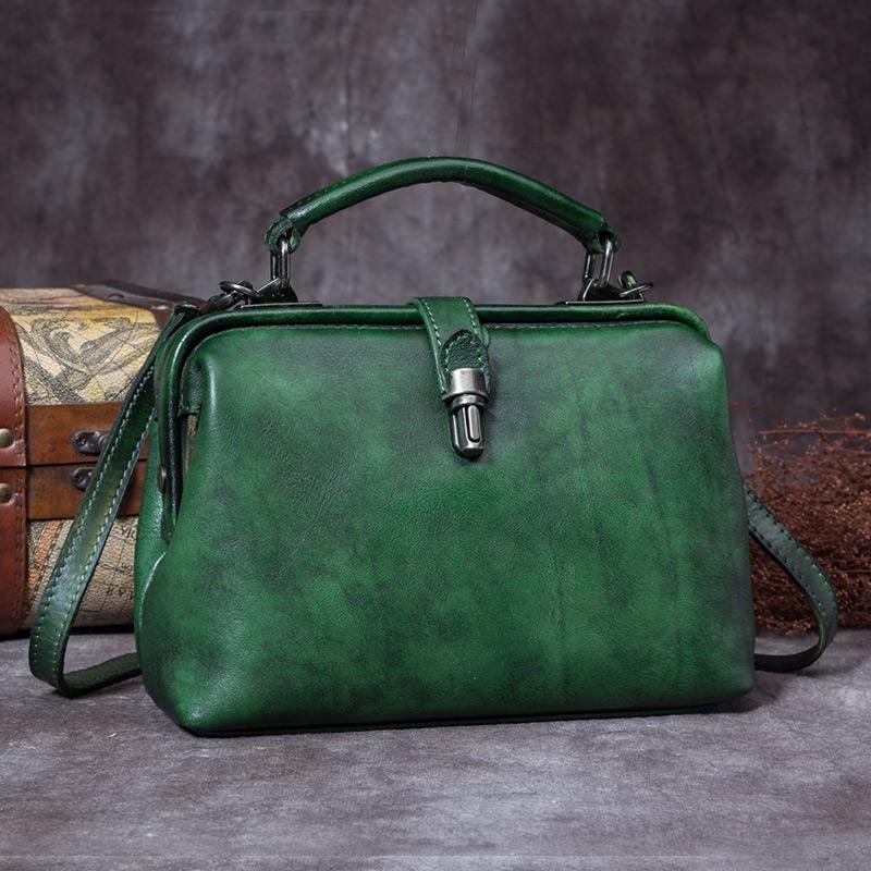 Retro Green Leather Cow Leather Doctor Bag Shoulder Bags