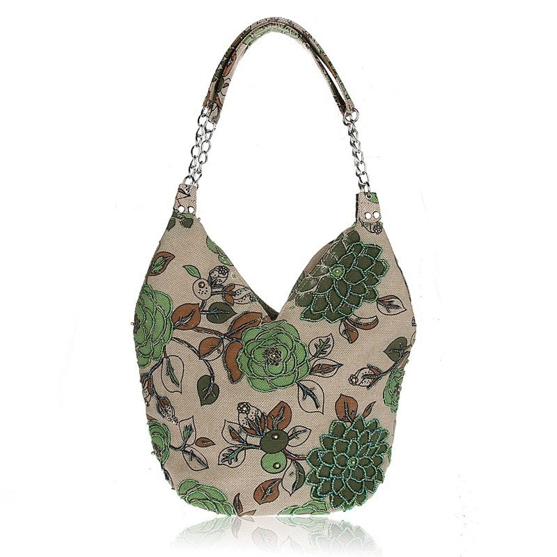 Grey Canvas Shoulder Bag Floral Print Summer Hobo Bag | Baginning