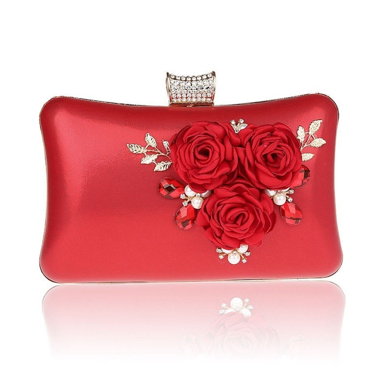 Modern & Stylish Good Quality Printed Trendy Beautiful Square Rose Flower  Clutch handbag Purse For Wedding,