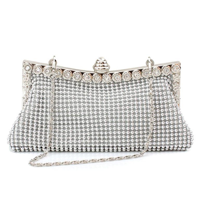 Silver Pearl Rhinestones Evening Clutch Bag Wedding Chain Handbags |  Baginning