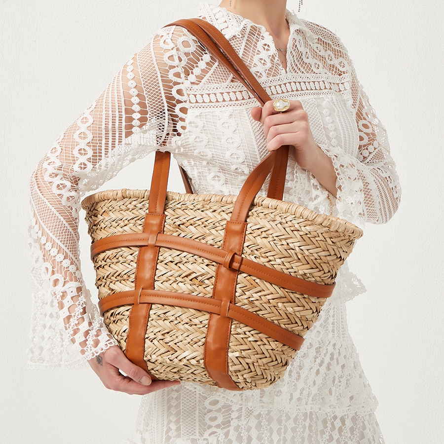 French Style Bucket Bag Fashion Straw Bag for Women Popular Beach Bag  Summer Woven Tote Ladies Cute Travel Clutch Crossbody Bag