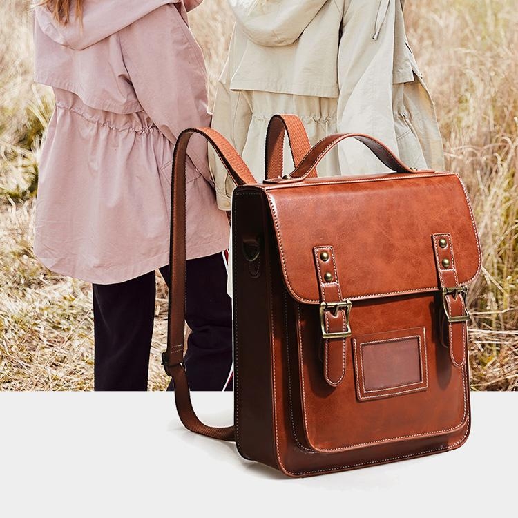 Black Vintage Grid Convertible Backpack Purse, Retro Anti-Theft Travel Bag,  Women's Preppy Back To School Bag
