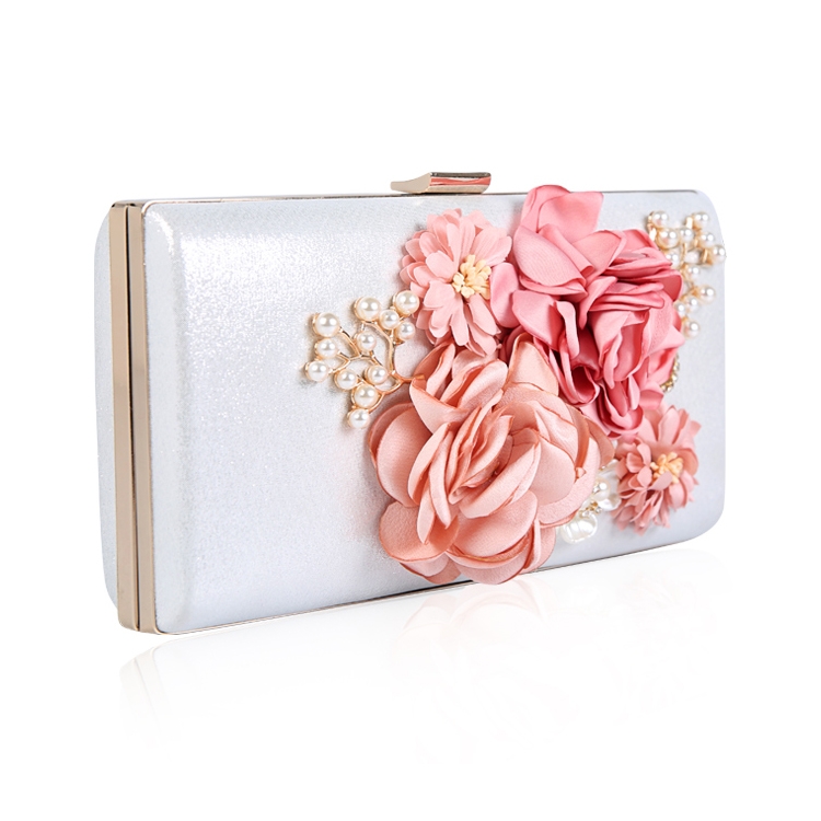 White Green Black Satin Flower Pearls Square Evening Bags