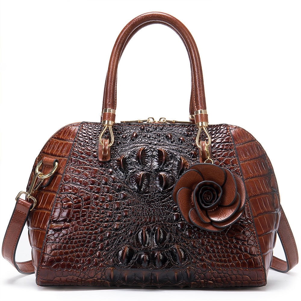 Women's Embossed Leather Shell Satchel Bag