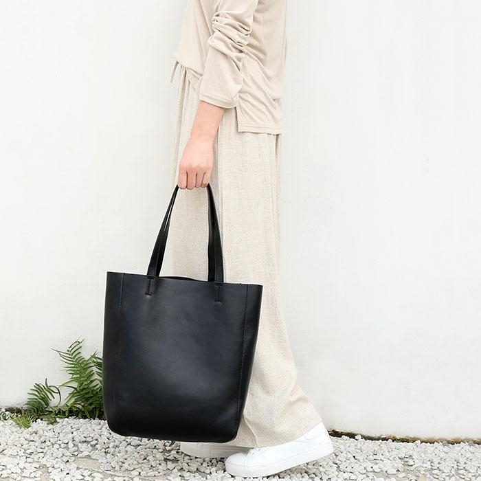Women's Brown Vertical Genuine Leather Tote Bag Shoulder Shopper Bags ...